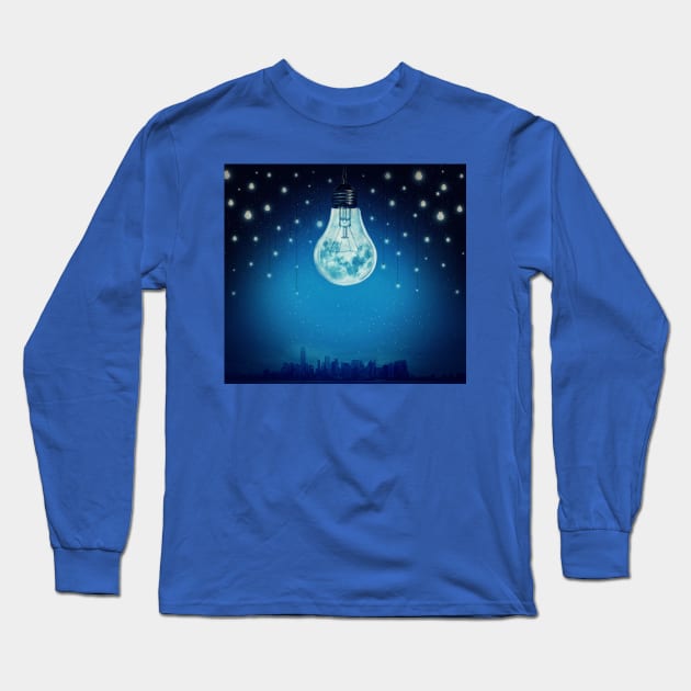 bulb moon night Long Sleeve T-Shirt by psychoshadow